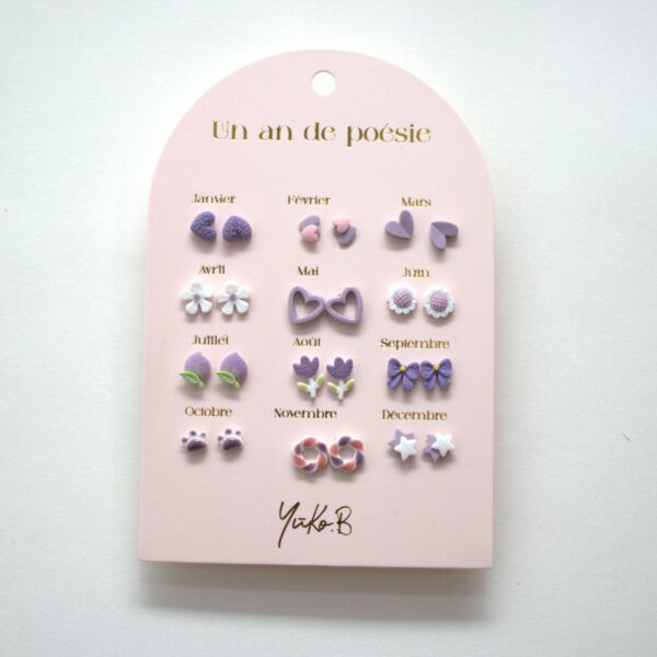 Set of 12 pairs of nickel-free ceramic earrings – A Year of Poetry purple