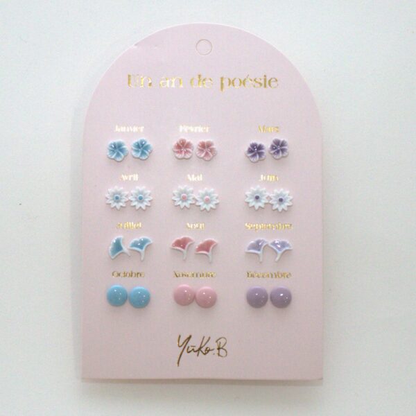 Set of 12 pairs of ceramic earrings – A Year of Pastel Poetry